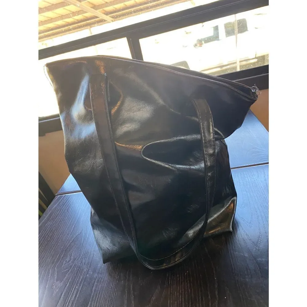Vintage Black Patent BOHO Bucket Bag